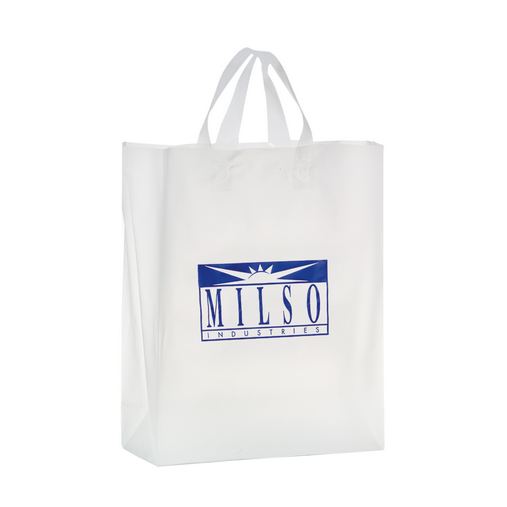 Custom Printed Clear Frosted Soft Loop Plastic Shopper Bag w/Insert (13"x5"x16") - Foil Stamp - 19FSC13516-FS
